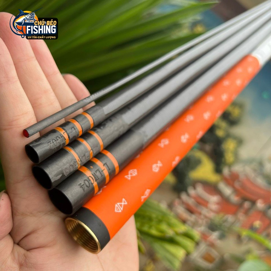 Cần câu tay câu đài Bạch Kinh Thiên xanh và cam 6h carbon xoắn cao cấp xanh và cam tặng kèm ngọn phụ - Chú béo Fishing