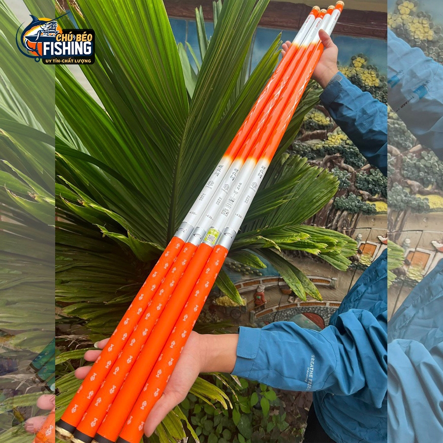 Cần câu tay câu đài Bạch Kinh Thiên xanh và cam 6h carbon xoắn cao cấp xanh và cam tặng kèm ngọn phụ - Chú béo Fishing