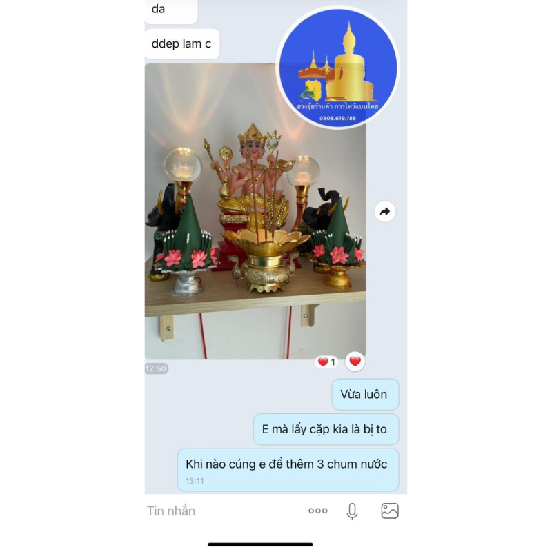 ĐỒ THỜ THÁI LAN-1 CẶP CHUM THÁP HOA XANH SIZE LỚN 22CM GIÁ SALE SỐC