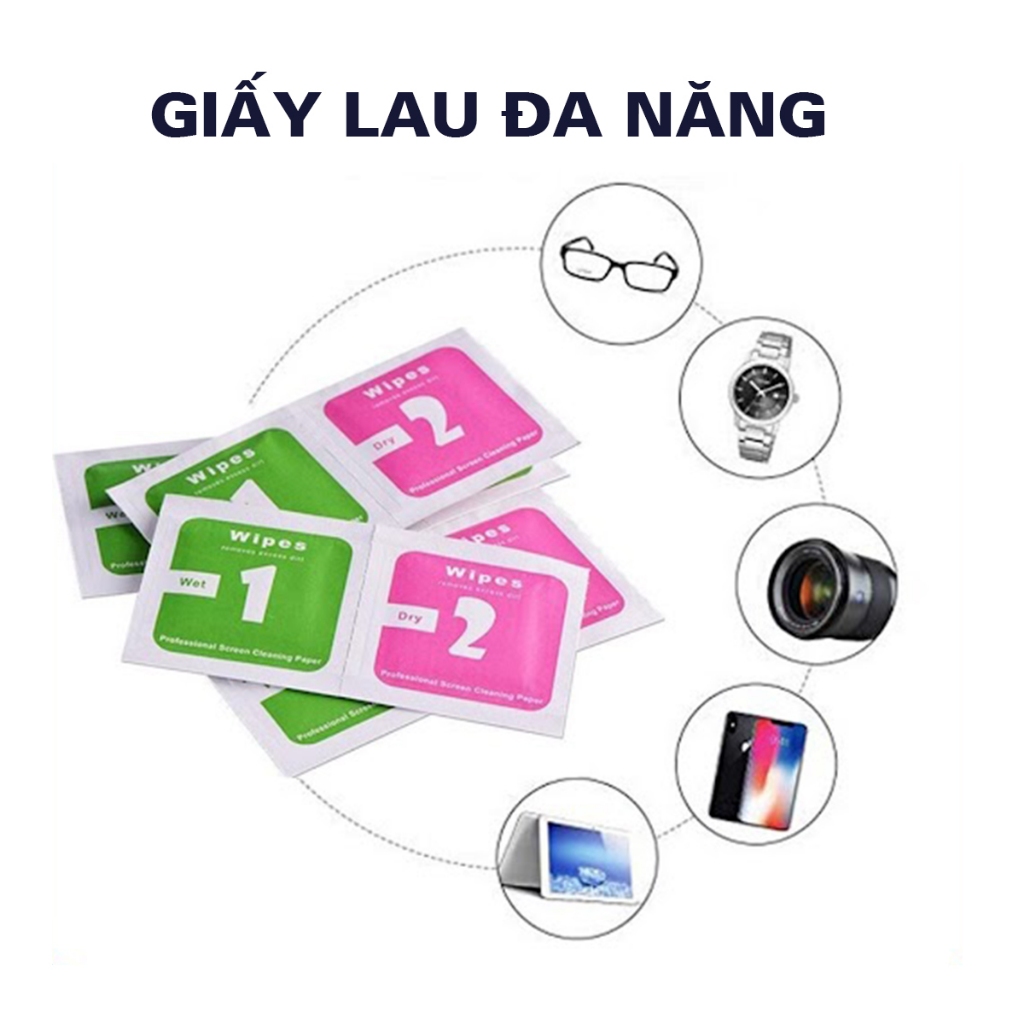 HÀNG TẶNG Bộ giấy lau dán cường lực (khăn Khô - Ướt) - Dùng vệ sinh mặt kính,vệ sinh điện thoại,kính cường lực