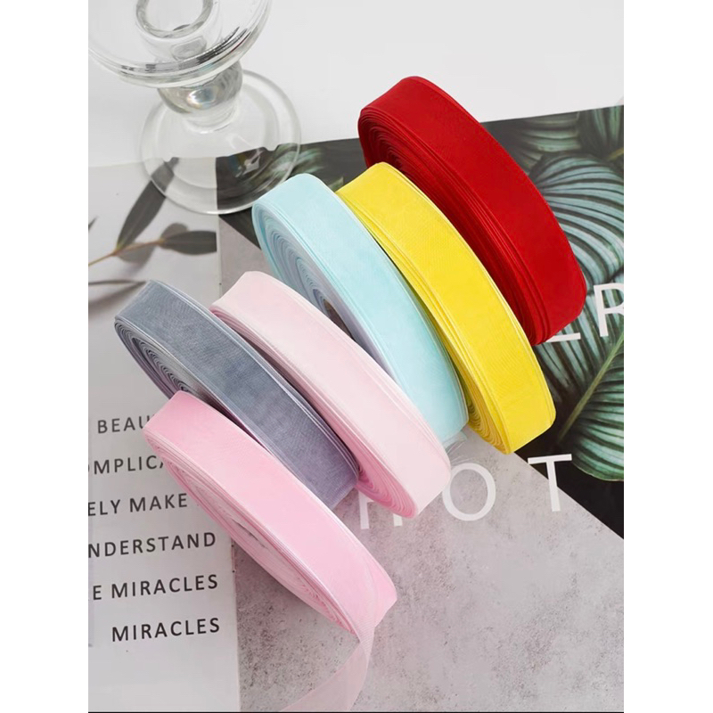 RUY BĂNG làm nơ rộng 2cm, dài 91m. ruy băng ren, ruy băng voan nhiều màu