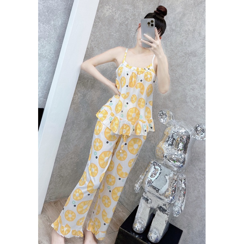 Đồ bộ tole, bộ lanh mặc nhà VNXK F21 2 dây quần dài 2023 siêu mát,mỏng nhẹ thỏai mái cho mùa hè.