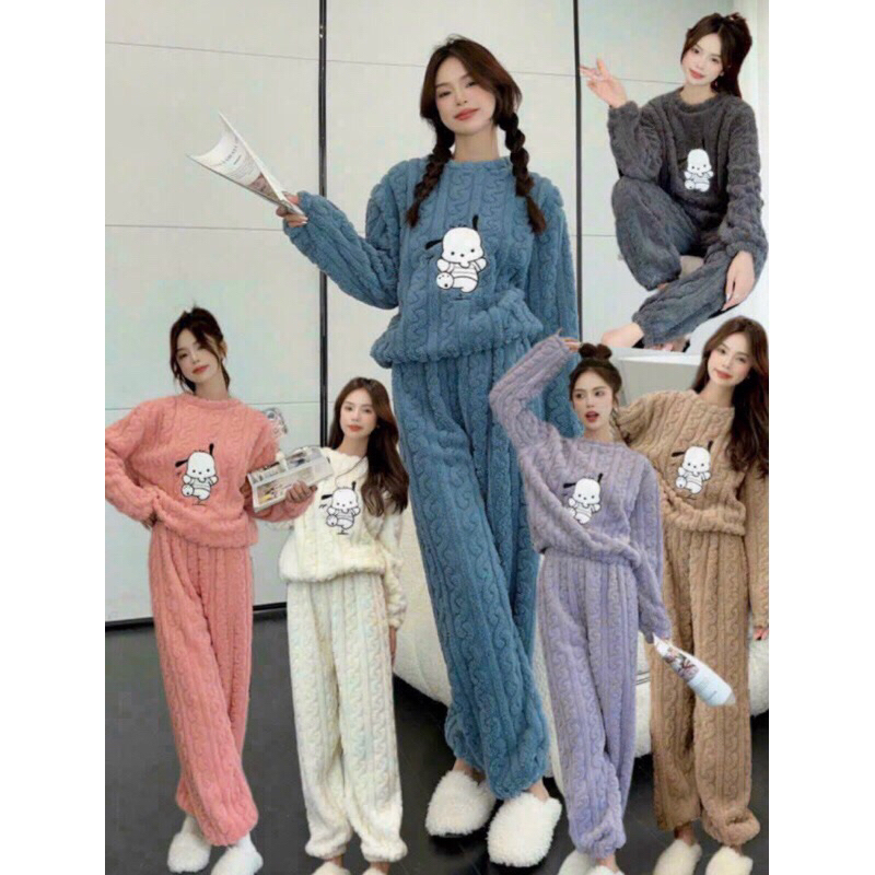 Đồ Bộ Bông Cún Mặc Ở Nhà Quần Áo Ngủ Bông Gấu Hoạ Tiết Siêu Cute