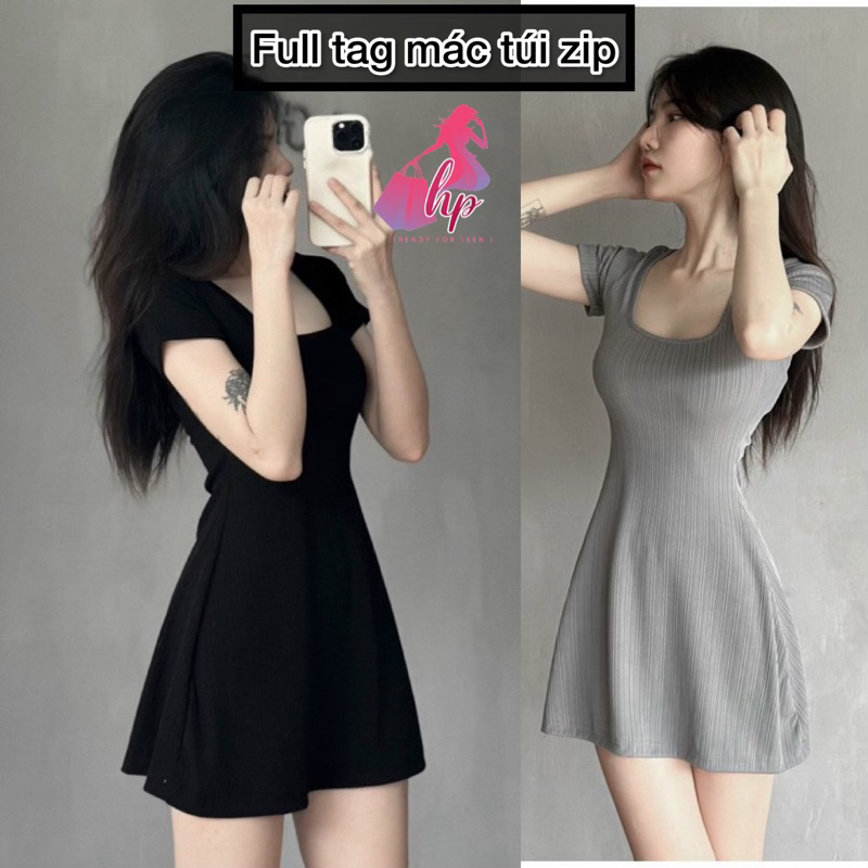 Đầm body nữ cổ vuông tay ngắn, váy nữ thun co giãn dày dặn tôn dáng G434