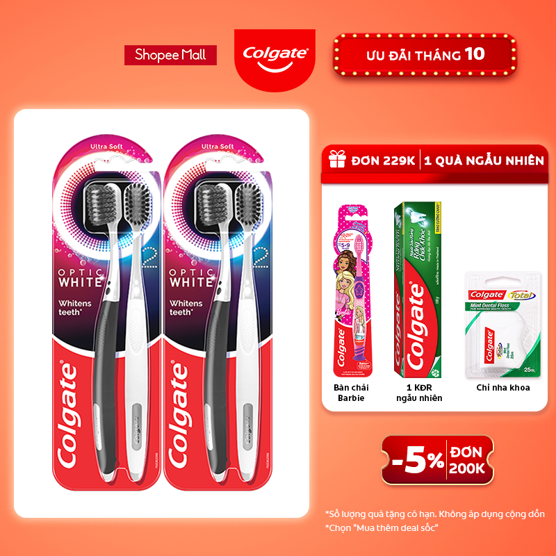 Bộ 4 bàn chải Colgate trắng răng Optic White sạch vượt trội, loại bỏ vết ố