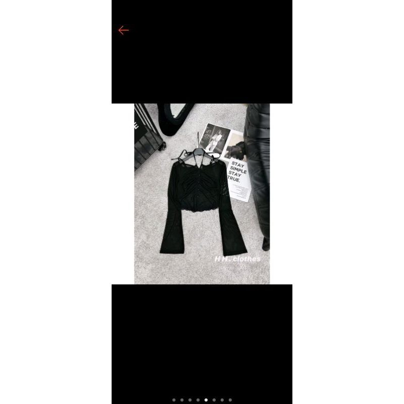 Áo lưới cúc bọc dáng ngắn tay loe New