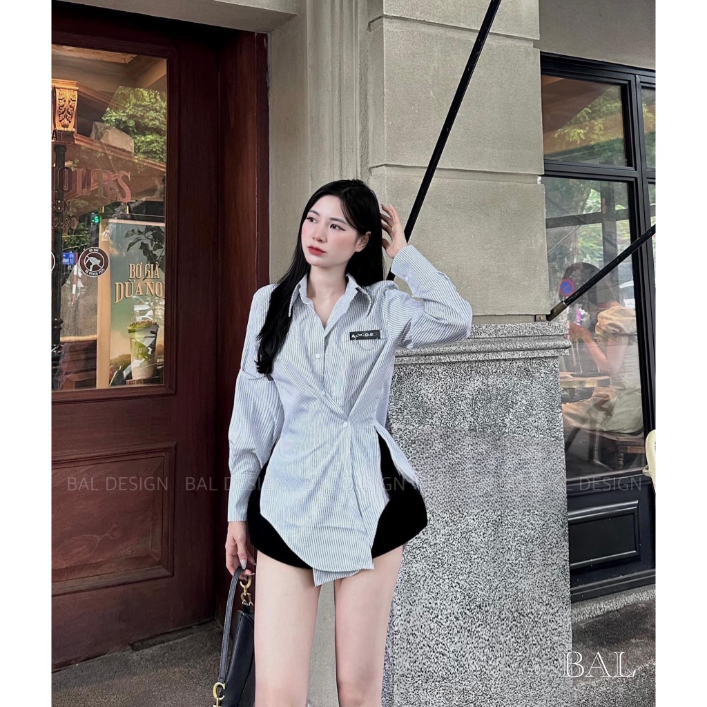 Set áo sơ mi kẻ chèo vạt mix quần short năng động