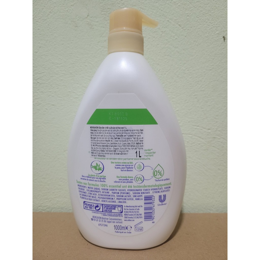 Sữa tắm Monsavon chiết xuất sữa và hoa Vani 1000ml