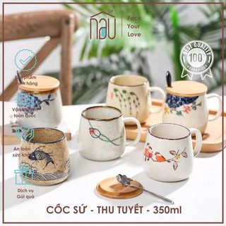 Cốc Sứ 350ml họa tiết cây lá xanh tươi phù hợp làm quà tặng sinh nhật, quà cưới, quà Tân gia