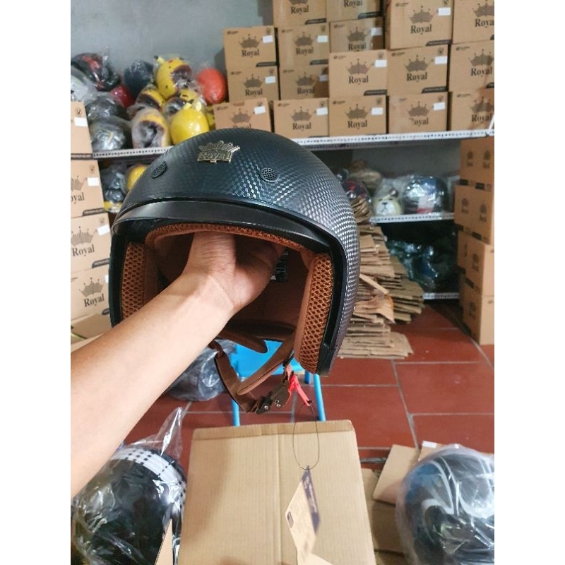 [Hàng chuẩn hãng Royal) Mũ bảo hiểm âm kính m139 đen vân cacbon chống trầy - Nón bảo hiểm 3/4 đầu kính âm royal m139