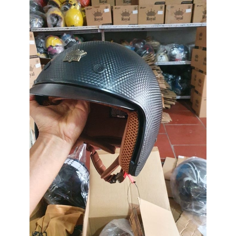 [Hàng chuẩn hãng Royal) Mũ bảo hiểm âm kính m139 đen vân cacbon chống trầy - Nón bảo hiểm 3/4 đầu kính âm royal m139