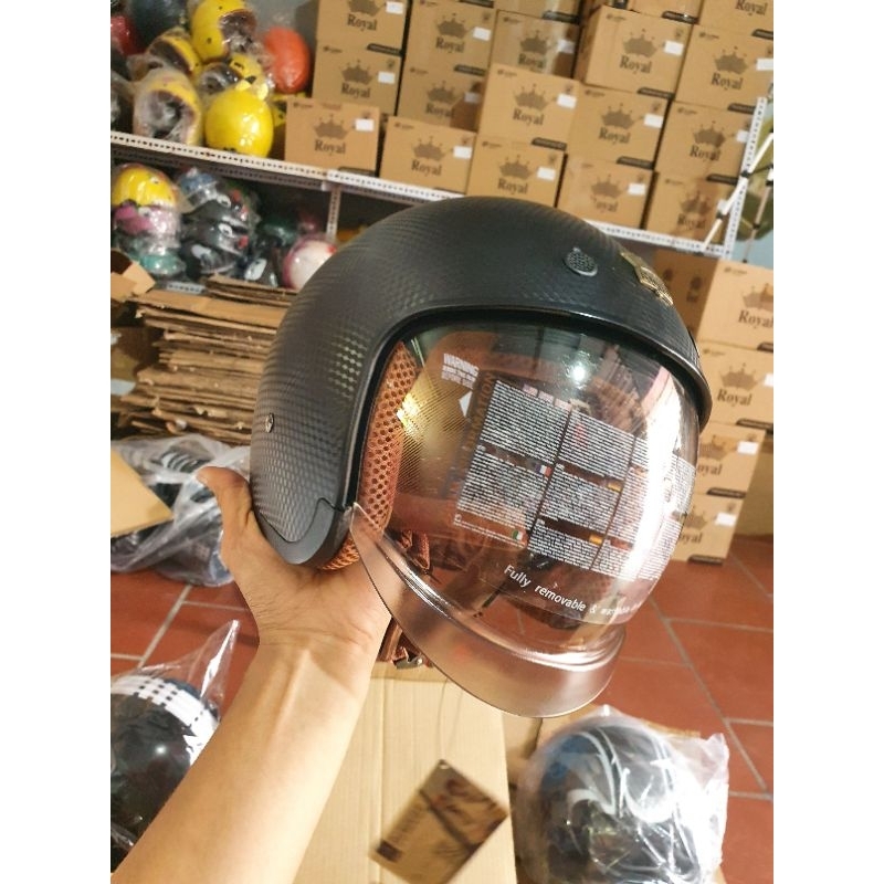 [Hàng chuẩn hãng Royal) Mũ bảo hiểm âm kính m139 đen vân cacbon chống trầy - Nón bảo hiểm 3/4 đầu kính âm royal m139