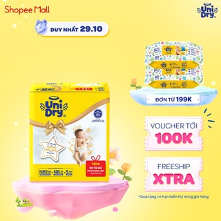 Bộ sản phẩm đầu đời cho bé - Tã dán và miếng lót sơ sinh UniDry NB1-108 + NB70 + S48
