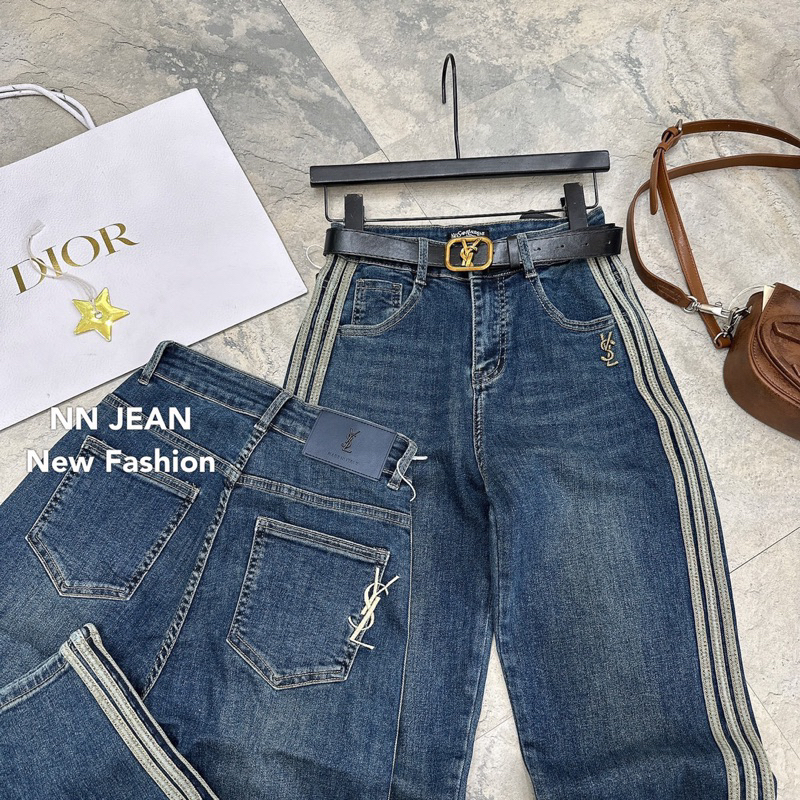 Quần bò sọc ysll dáng baggy chất co giãn kèm đai hàng QCL1