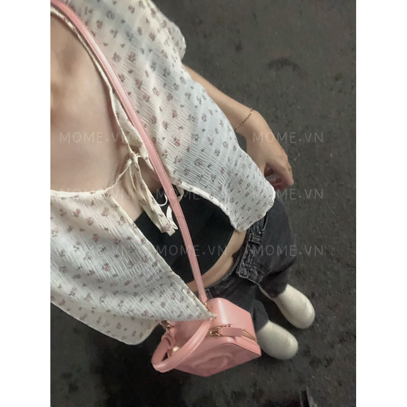 Áo Cardigan cột nơ || Form Croptop || Hoạ tiết bông nhí - MOME.VN