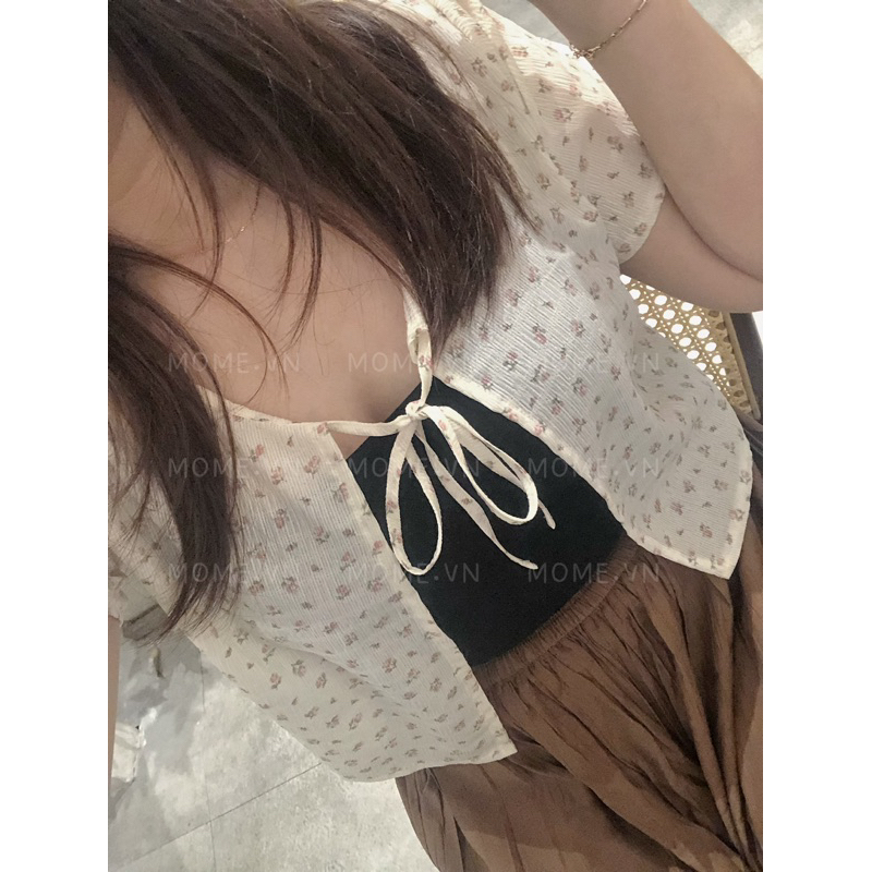 Áo Cardigan cột nơ || Form Croptop || Hoạ tiết bông nhí - MOME.VN