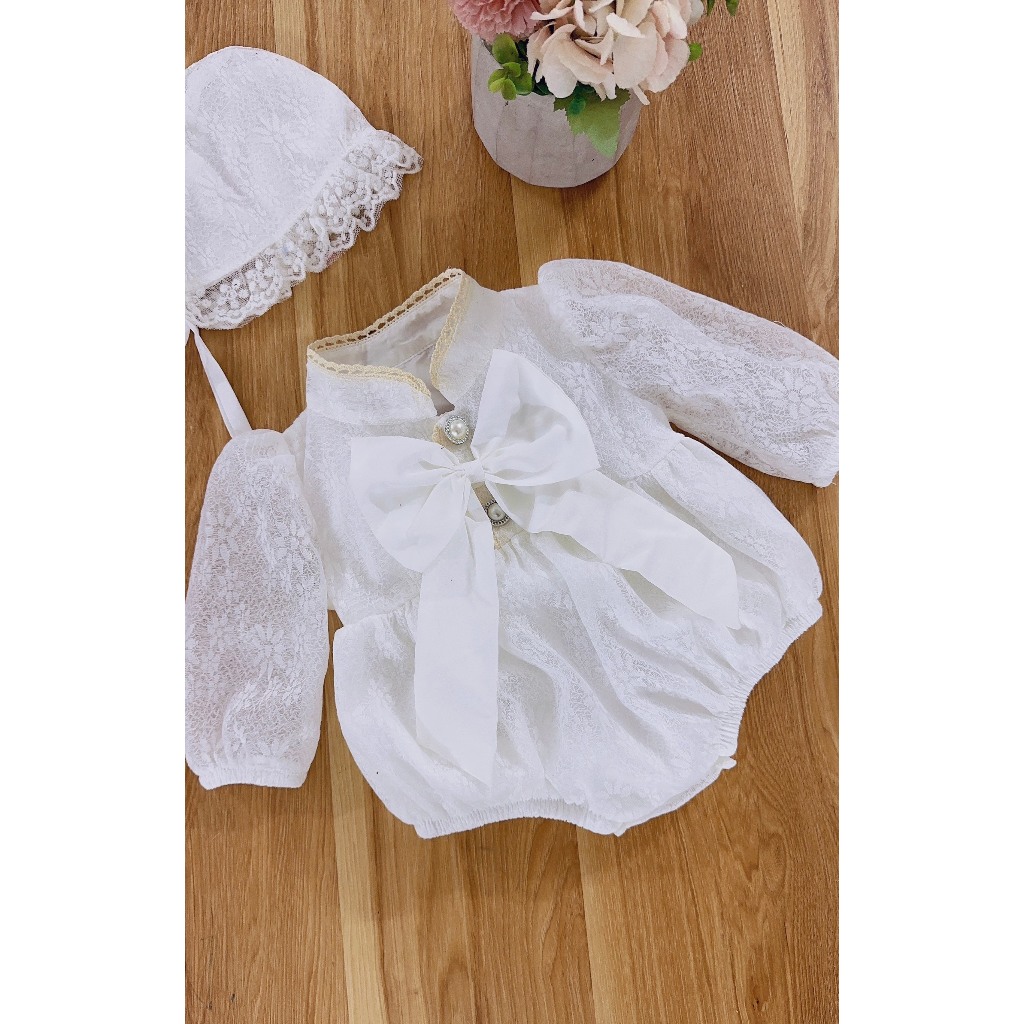 Body Bé Gái MOONKIDS, Bodysuit Cho Bé Gái Chất Mềm Thiết Kế Nơ Dài, Đầm Đầy Tháng, Body Công Chúa Cho Bé, Váy Sơ Sinh