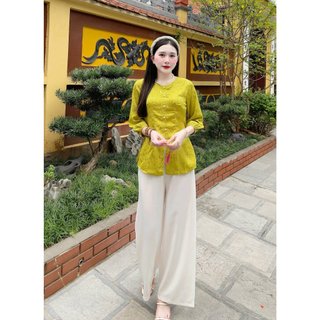 Đồ Lam Đi Chùa - Pháp Phục Liên Hoa - Quần Bà Ba Lụa Vân (LẺ QUẦN - KHÔNG KÈM ÁO)
