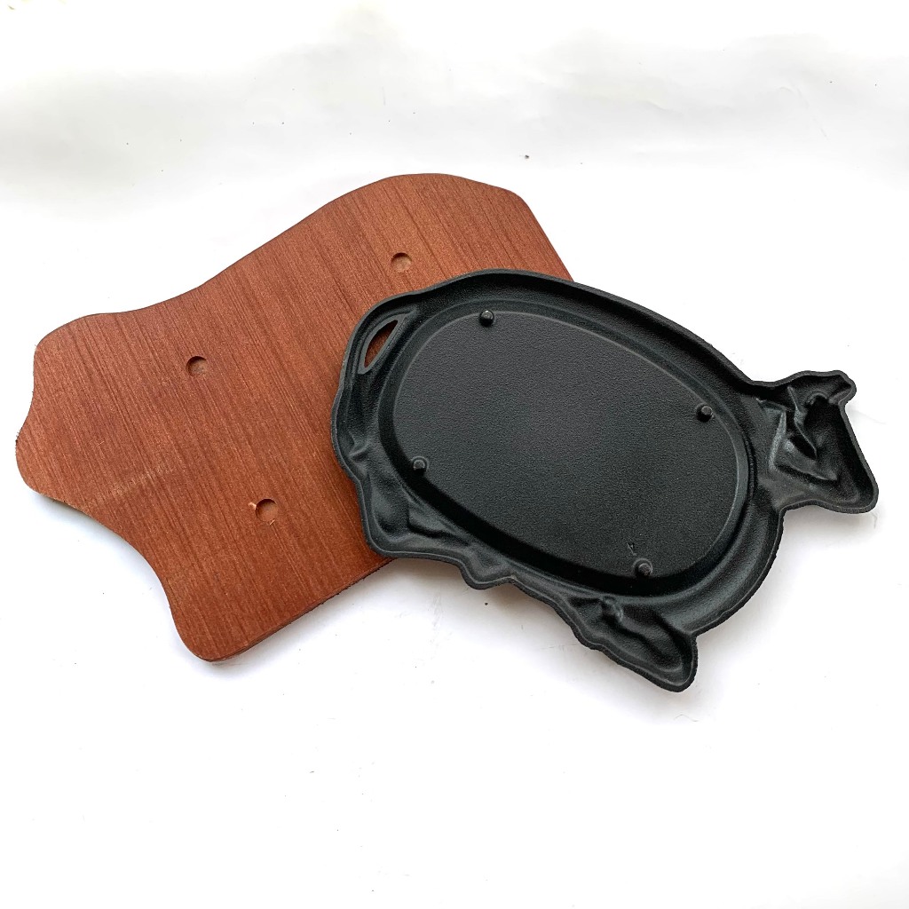 Chảo Gang Bò Né Chống Dính Kèm Đế Lót Gỗ Làm Bít Tết Loại Nhỏ HUYCOOK88 Chảo Nướng Gang Giúp Làm Chín Thịt Bò Nhanh