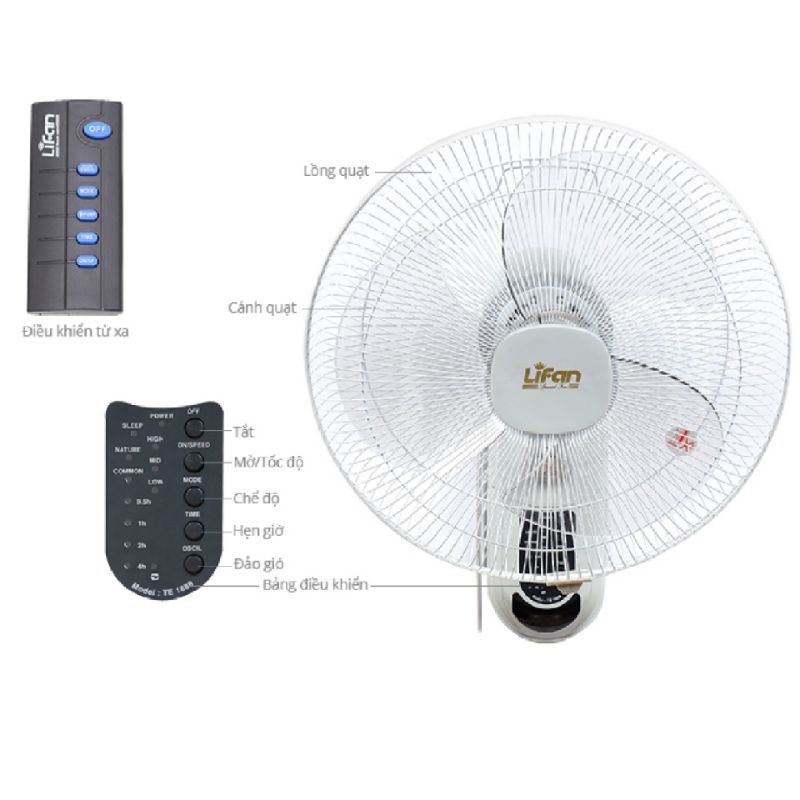 QUẠT TREO REMOTE LIFAN TE-1688 3 lá lớn quạt êm mát