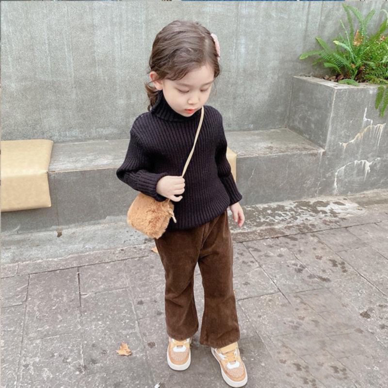 Quần Ống Loe Nhung Tăm Nót Lông Co Giãn Thời Trang Hàn Quốc Cho Bé Gái