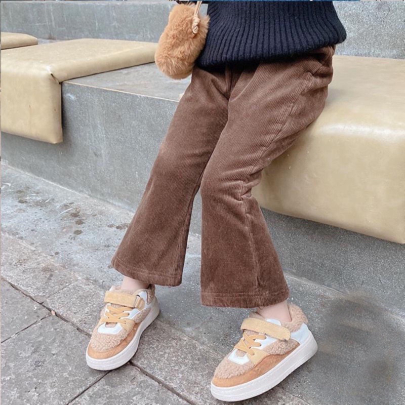 Quần Ống Loe Nhung Tăm Nót Lông Co Giãn Thời Trang Hàn Quốc Cho Bé Gái