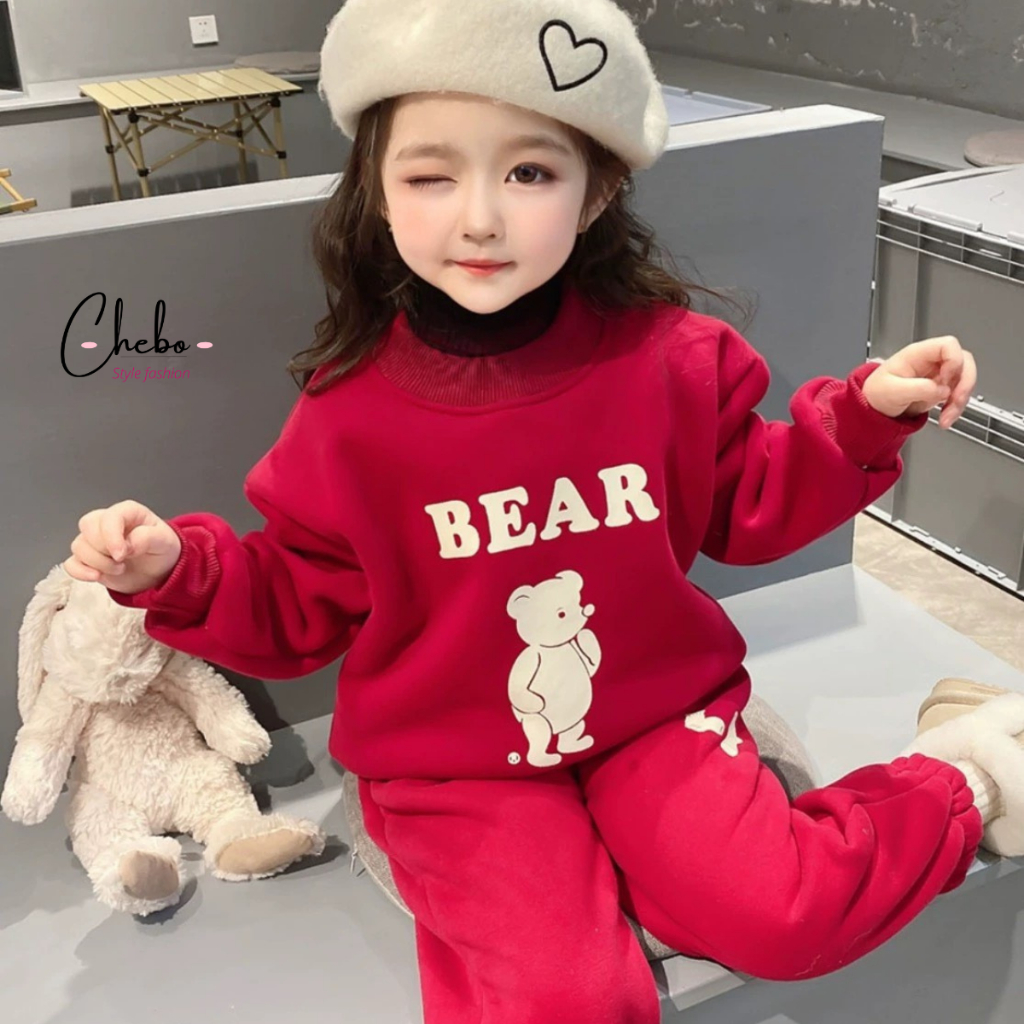 Bộ quần áo nỉ bông cho bé trai bé gái mùa đông size 8-26kg siêu ấm