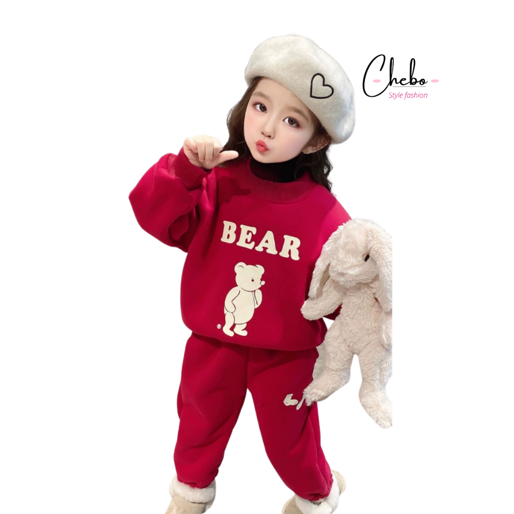 Bộ quần áo nỉ bông cho bé trai bé gái mùa đông size 8-26kg siêu ấm