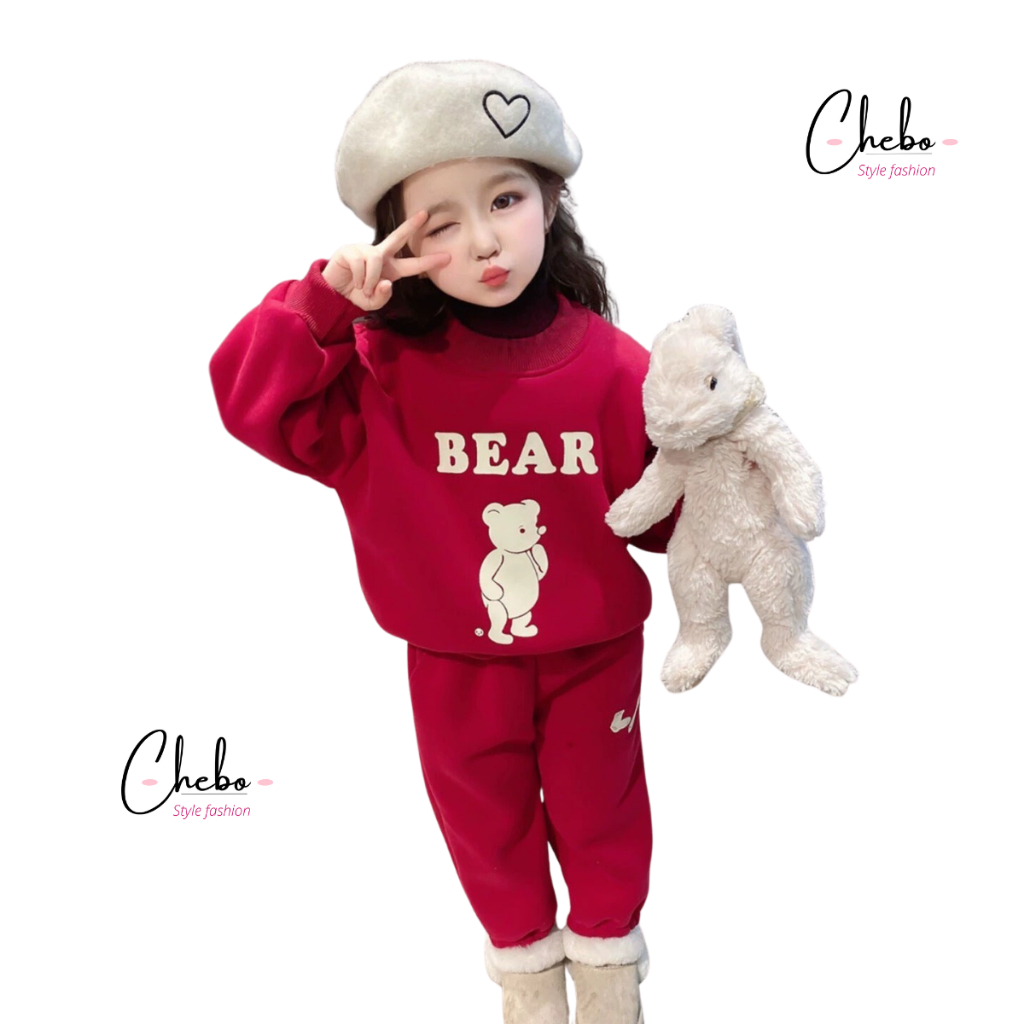 Bộ quần áo nỉ bông cho bé trai bé gái mùa đông size 8-26kg siêu ấm