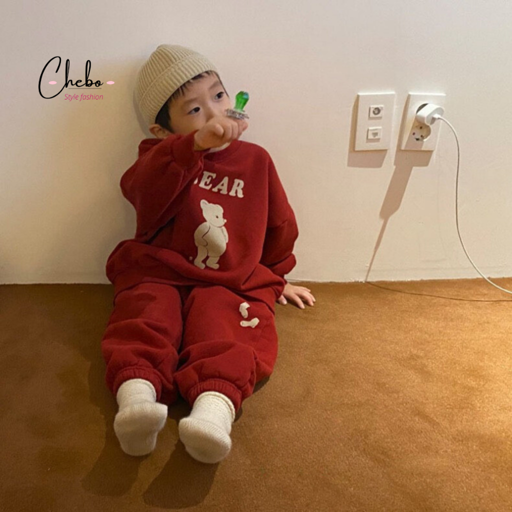 Bộ quần áo nỉ bông cho bé trai bé gái mùa đông size 8-26kg siêu ấm