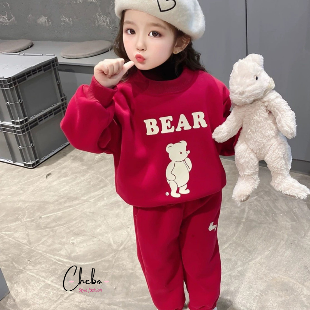 Bộ quần áo nỉ bông cho bé trai bé gái mùa đông size 8-26kg siêu ấm