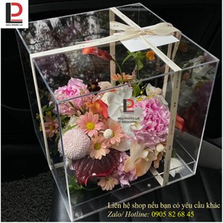 Hộp mica cắm hoa siêu trong suốt