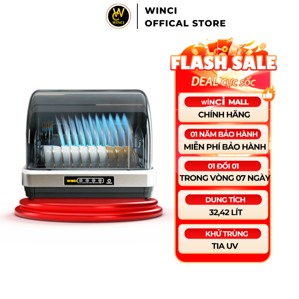 Máy Sấy khô bát đũa, Khử trùng bằng tia UV Chính hãng Winci,Winci K7.