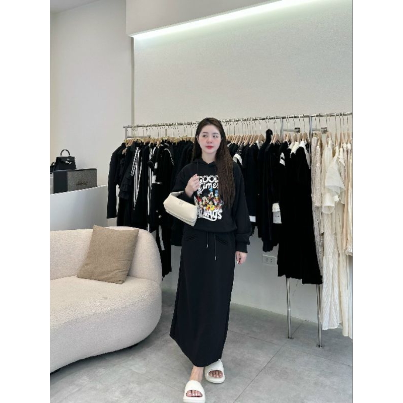 Sét bộ nỉ áo mũ và chân váy dài