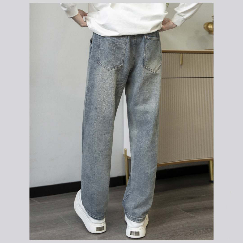 Quần Jean Nam Dáng Baggy Màu Xanh Retro Chất Vải Dày Dặn RS02