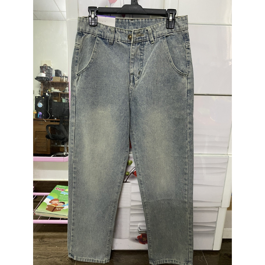 Quần Jean Nam Dáng Baggy Màu Xanh Retro Chất Vải Dày Dặn RS02