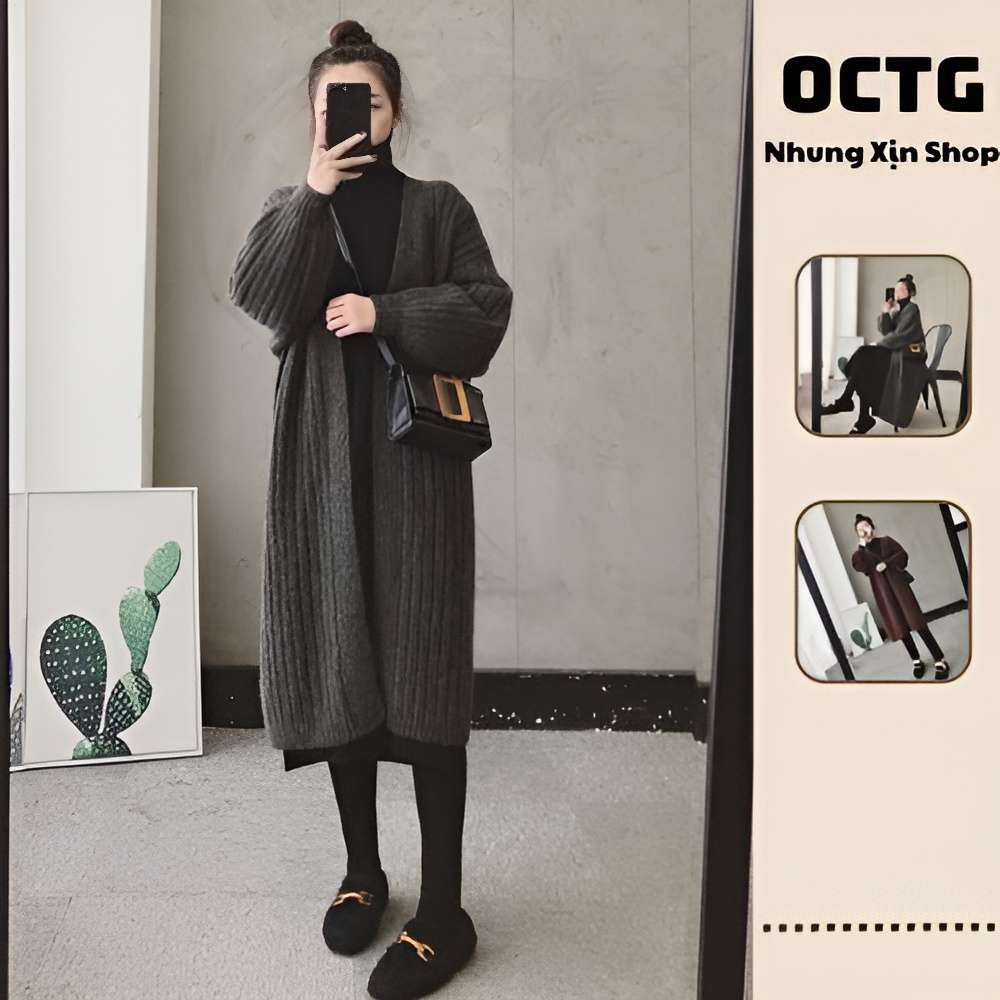 Áo len gân Cardigan dáng dài freesize