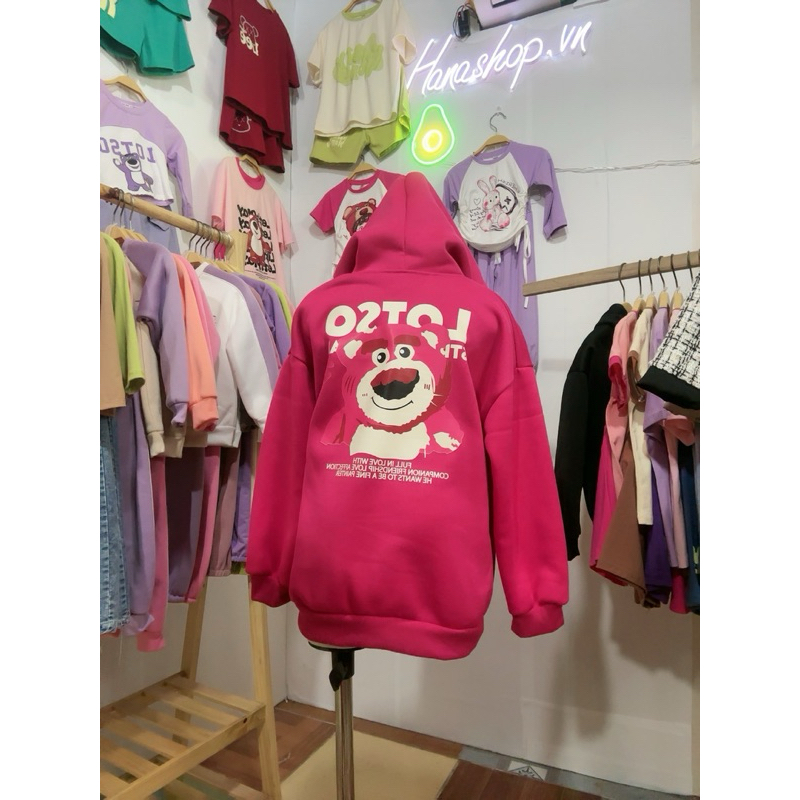 Áo Hoodie nỉ bông in Gấu Dâu LOTSO dễ thương cho bé trai & bé gái mùa thu
