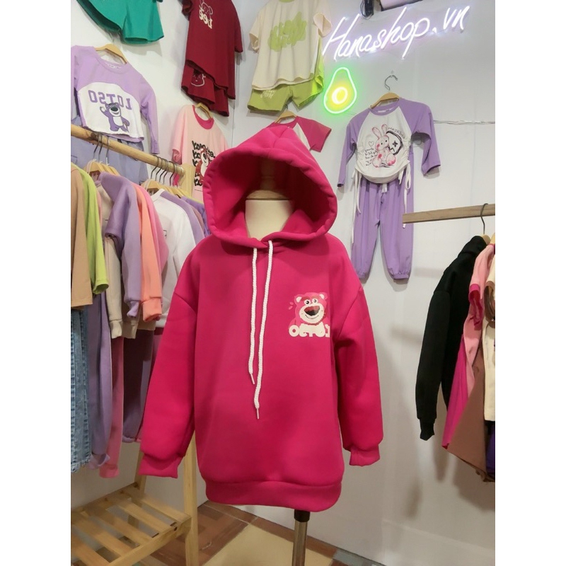 Áo Hoodie nỉ bông in Gấu Dâu LOTSO dễ thương cho bé trai & bé gái mùa thu