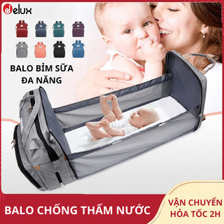 Balo bỉm sữa đa năng cao cấp cho mẹ và bé nhiều ngăn đựng chống thấm nước tiện dụng, có thể làm giường nằm cho trẻ Delux