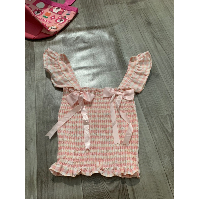 Áo 2 dây cánh tiên nhúm caro xinh size SM