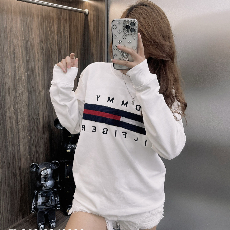 Áo nỉ Sweater Tommy in vạch chữ ký thiết kế hot trend Nam Nữ Thu Đông 2023