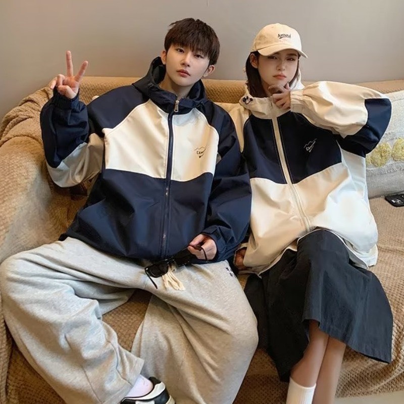 Áo khoác phối màu unisex có mũ form rộng mặc đôi nam nữ - phong cách Harajuku Nhật Bản Aogiophoimau415 P4/K15