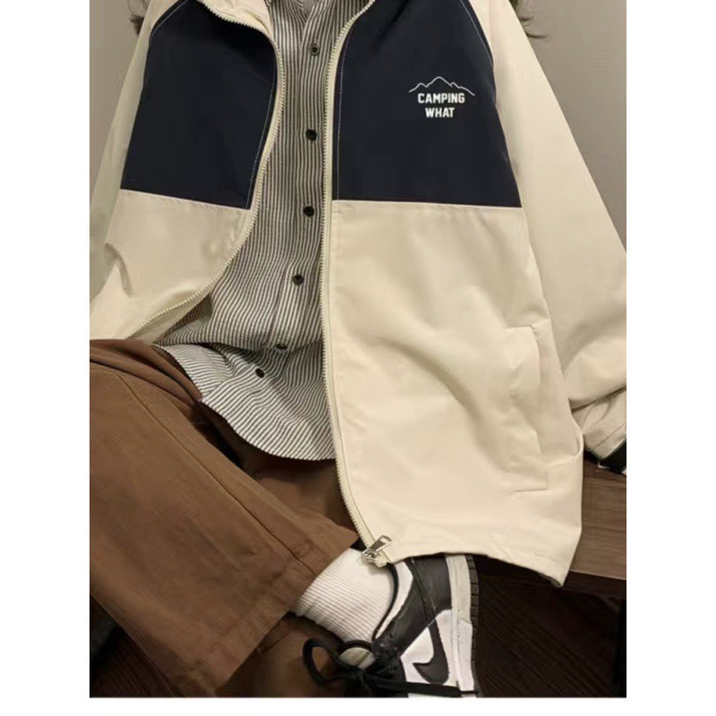 Áo khoác phối màu unisex có mũ form rộng mặc đôi nam nữ - phong cách Harajuku Nhật Bản Aogiophoimau415 P4/K15