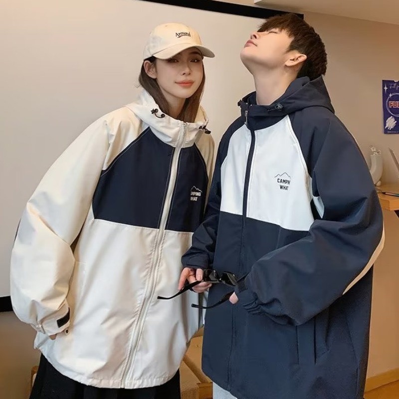 Áo khoác phối màu unisex có mũ form rộng mặc đôi nam nữ - phong cách Harajuku Nhật Bản Aogiophoimau415 P4/K15