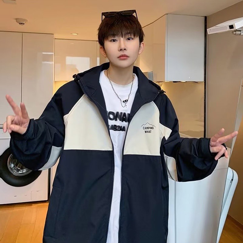 Áo khoác phối màu unisex có mũ form rộng mặc đôi nam nữ - phong cách Harajuku Nhật Bản Aogiophoimau415 P4/K15