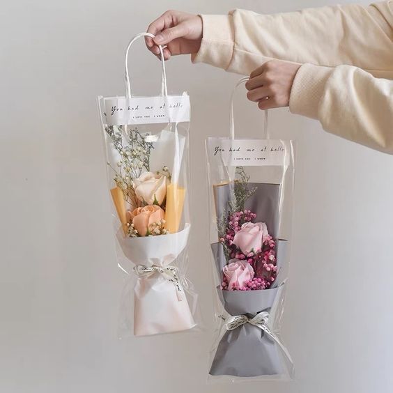 Túi Đựng Hoa Tươi, Hoa Sáp, Hoa Len Trong Suốt Làm Quà Tặng Giáng Sinh Thiết Kế Trendy Nhiều Kích Thước Chất Liệu PVC