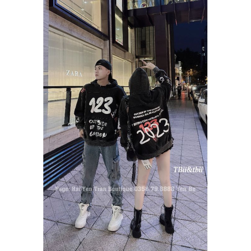 Áo nỉ hoodies mũ loang số 123