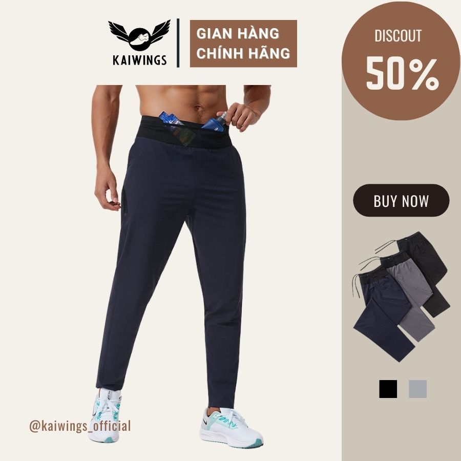 Quần thể thao nam dài cao cấp có túi lưới, quần dài ống suông nam lưng cao KAIWINGS Quần chạy bộ nam, quần tập gym KP081