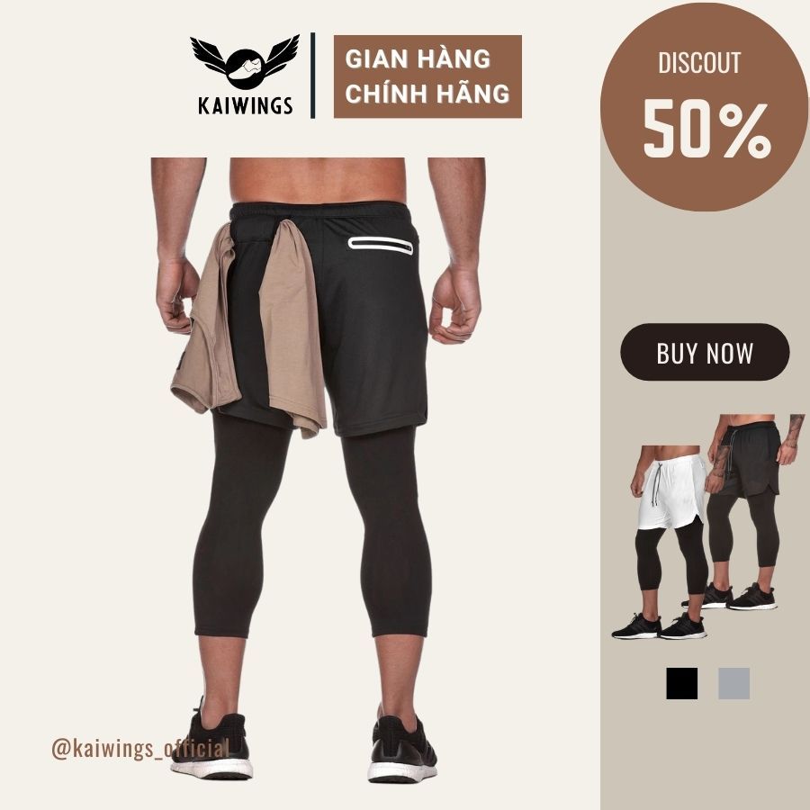 Quần tập gym nam 2 lớp, quần thể thao nam dài 4 túi KAIWINGS Quần giữ nhiệt legging ôm cao cấp, quần chạy bộ nam KP069